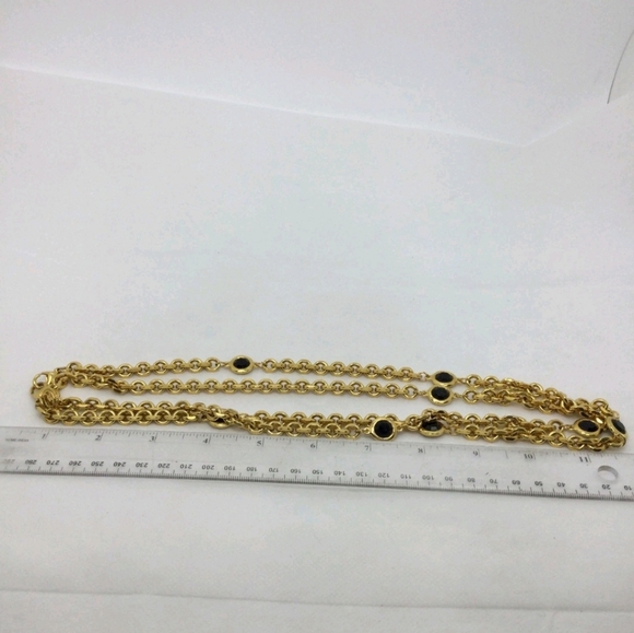 Vintage St. John Black Crystal Bezel Goldtone Necklace NWOT 48" - Picture 4 of 5